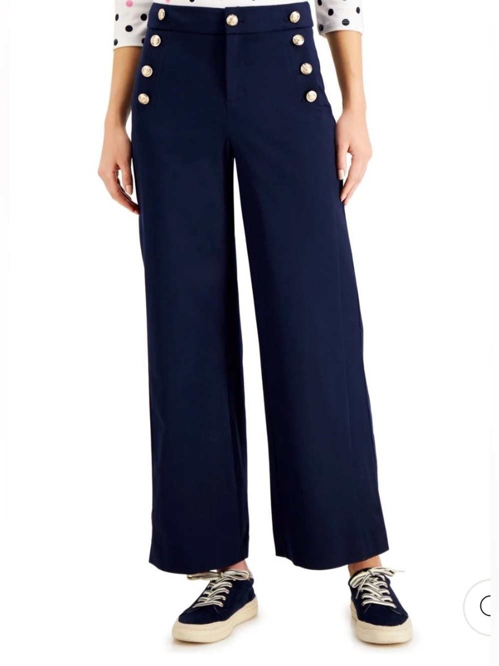 Charter Club Navy Wide-Leg Sailor-Style Pants with Gold Buttons- size 10
